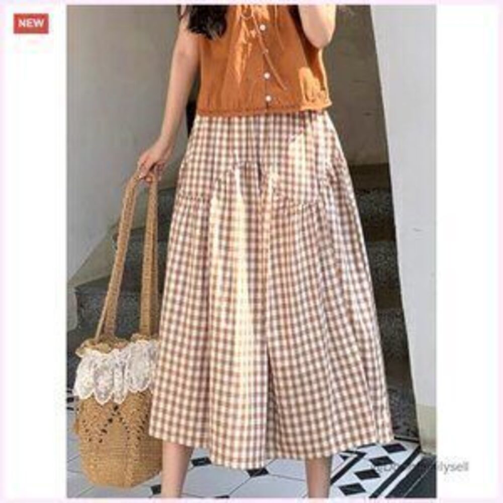 High Waist Cotton Midi Skirt Elastic Waist Flowy Swing A Line Casual - Picture 2 of 3
